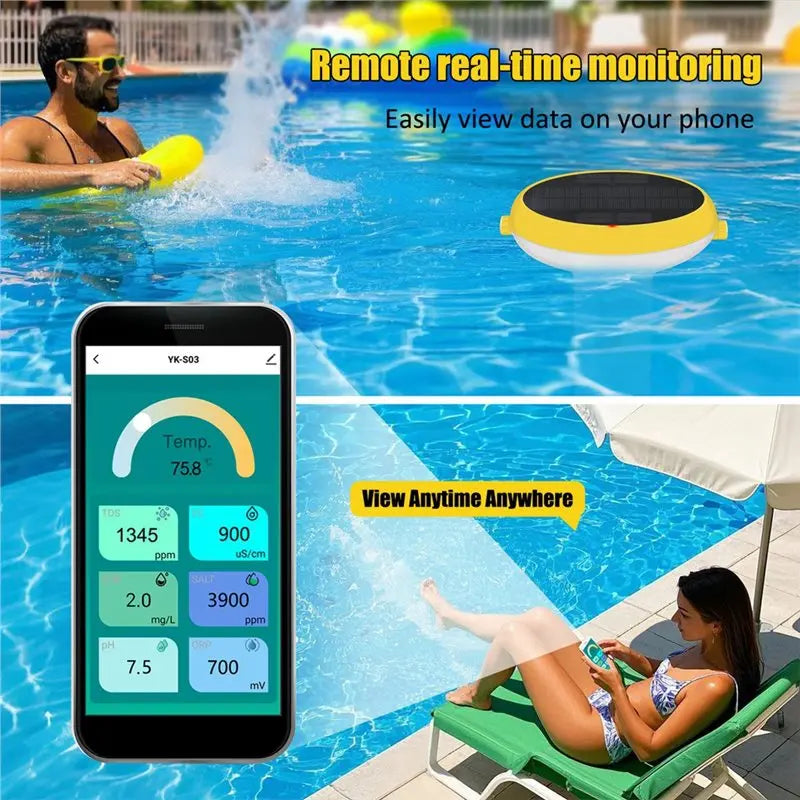B50B-Water Quality Tester 7 in 1 Tuya Zigbee Wifi Solar Smart Chlorine Meter Floating Pool Water Testing Tool PH ORP Temp Meter