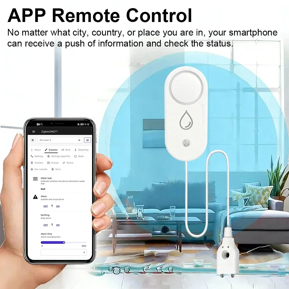Zigbee Water Leak Detector 110Db Siren Alarm Alert Flood Water Leakage Sensor Support Home Assistant Zigbee2Mqtt Gateway