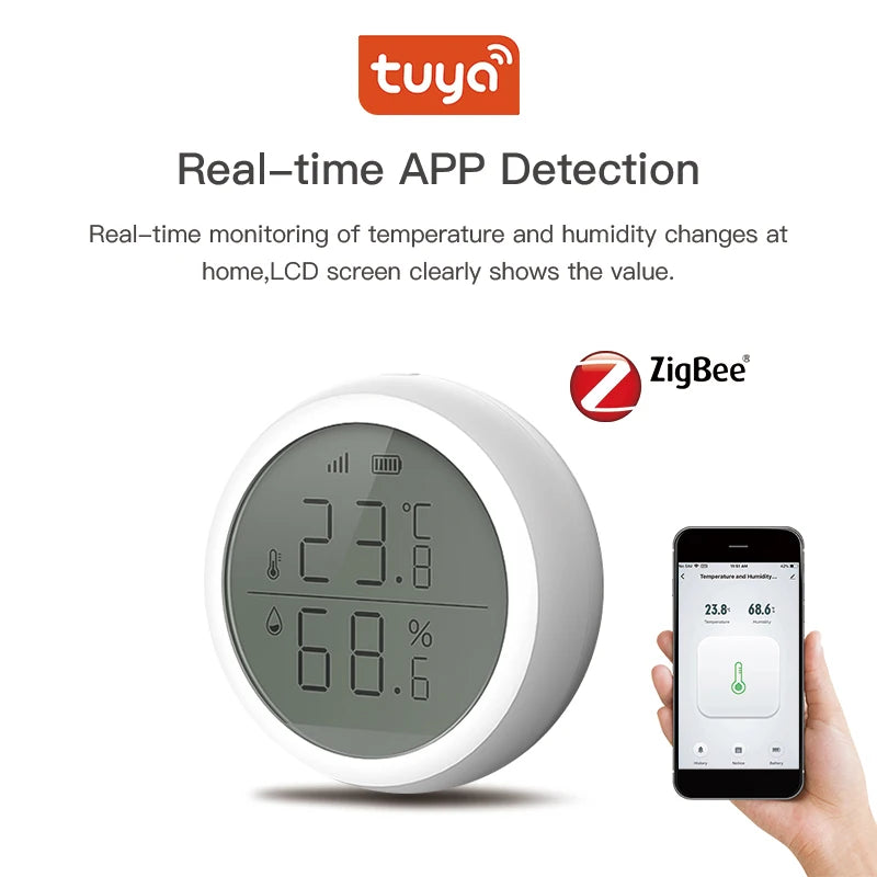 Tuya Zigbee Smart Temperature and Humidity Sensor Home Indoor Thermometer with LCD Display Google Home Alexa Echo Voice Control