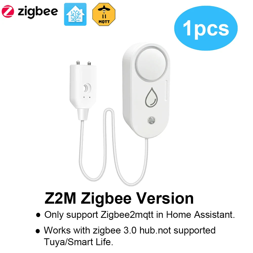 Zigbee Water Leak Detector 110Db Siren Alarm Alert Flood Water Leakage Sensor Support Home Assistant Zigbee2Mqtt Gateway
