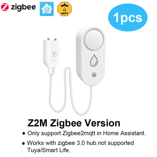 Zigbee Water Leak Detector 110Db Siren Alarm Alert Flood Water Leakage Sensor Support Home Assistant Zigbee2Mqtt Gateway
