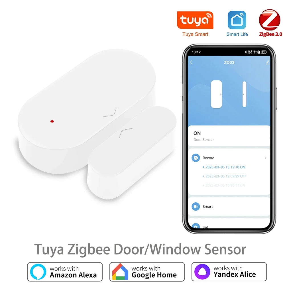 Zigbee 3.0 Tuya Door Sensor Window Sensor Home Security for Smart Home Smart Life APP Compatible with Alexa Google Assistant