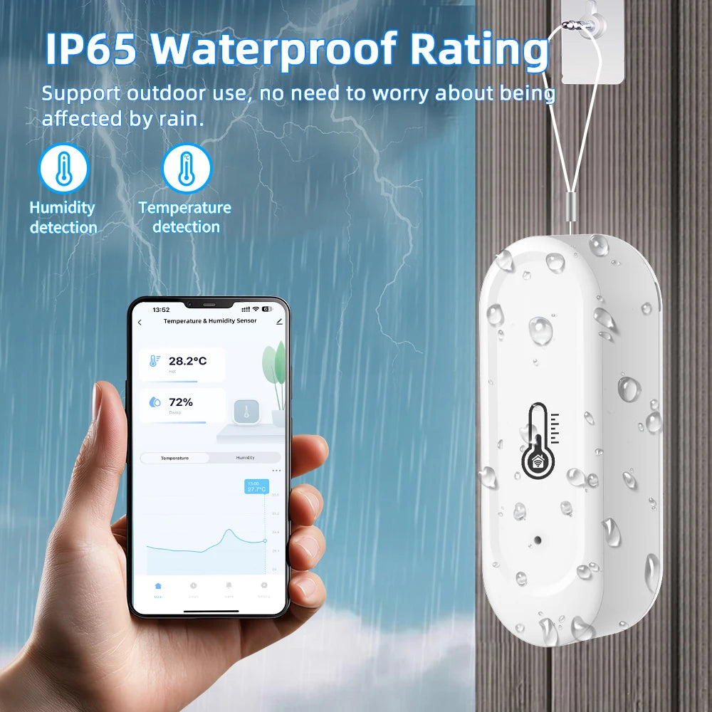 Tuya Wifi/Zigbee Smart Temperature Humidity Sensor Outdoor IP65 Waterproof APP Remote Monitoring Works with Alexa Google Home