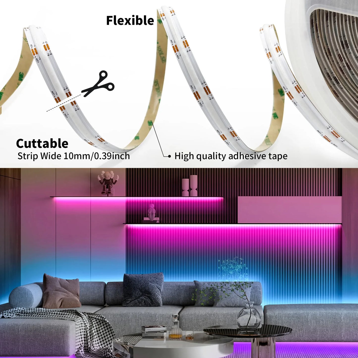 Smart Zigbee RGB FCOB LED Strip Lights 5M 10M DC24V Soft Bending Tape Light Set Bedroom Decoration Atmosphere Lighting Diodes