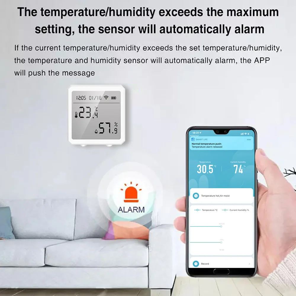 Tuya Smart Wifi/Zigbee Temperature and Humidity Sensor Indoor Hygrometer Thermometer with LCD Display Support Alexa Google Home