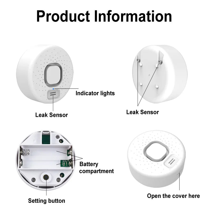 Zigbee Water Leakage Detector Works with Tuya Smart Life APP Drip Sensor Home Kitchen Safety Overflow Alarm High-Decibel Sound