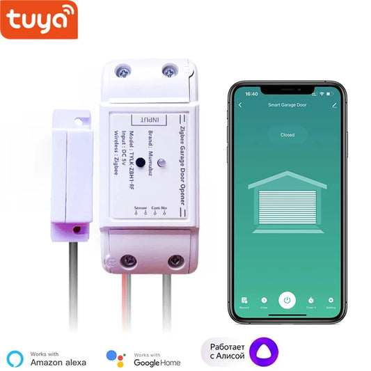 Smart Life Tuya Garage Door Opener Wifi or Zigbee Wireless Control RF433 Timer Schedule Alexa Google Assistant Compatible