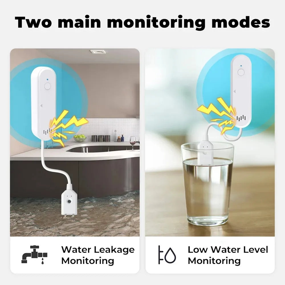 Tuya Smart Wifi Water Leak Sensor Water Overflow Level Detector 80Db Sound Alarm System Flood Leakage Sensor Remote Monitor