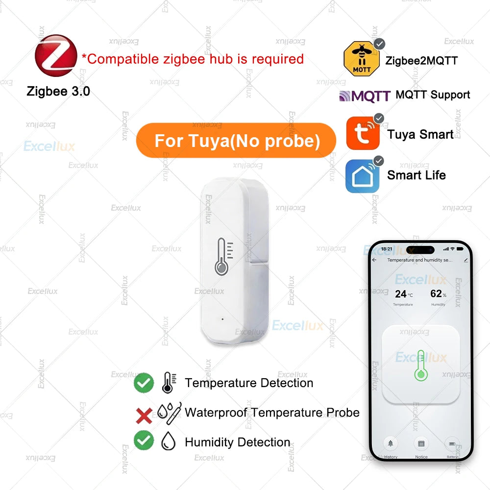 Zigbee 3.0 Temperature Humidity Sensor with External Temp Probe Option,For Fish Tank Freezer Thermometer,For Tuya/Smart Life/Z2M