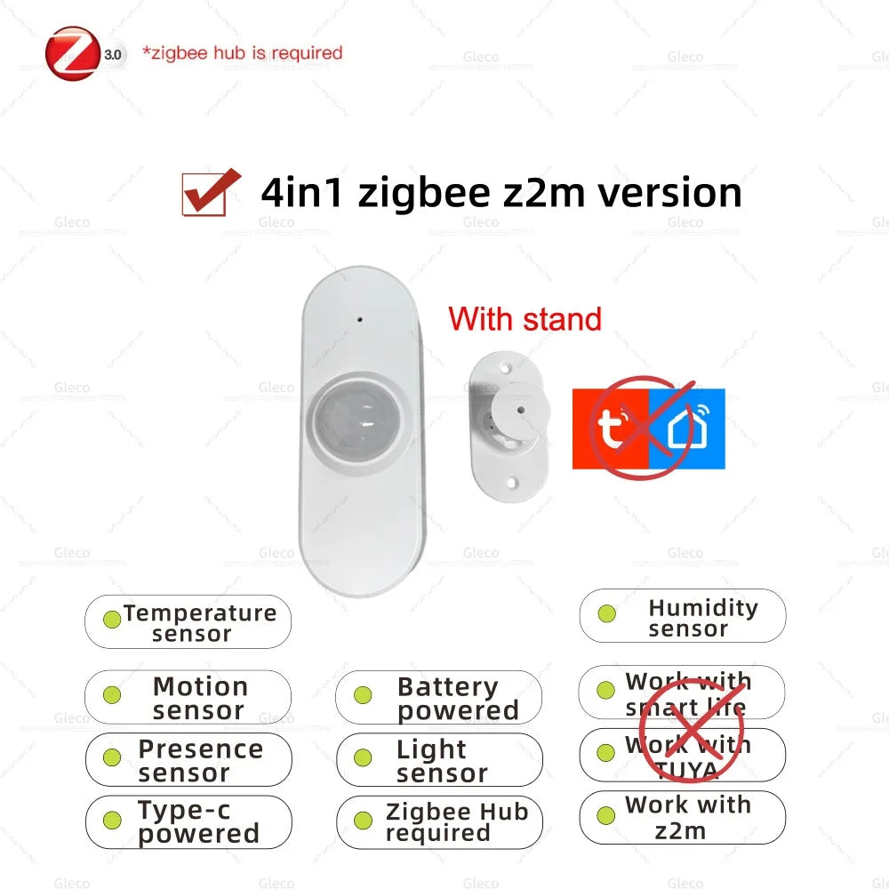 Zigbee Human Presence Sensor PIR Motion Detector Luminance Temperature Humidity Detection App Monitor for TUYA Smart Life Z2M