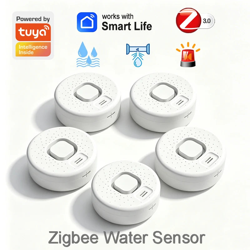 Smart Water Leak Detector Works with Tuya APP Wifi Zigbee Optional Flood Sensor Home Kitchen Security Alarm High-Decibel Sound