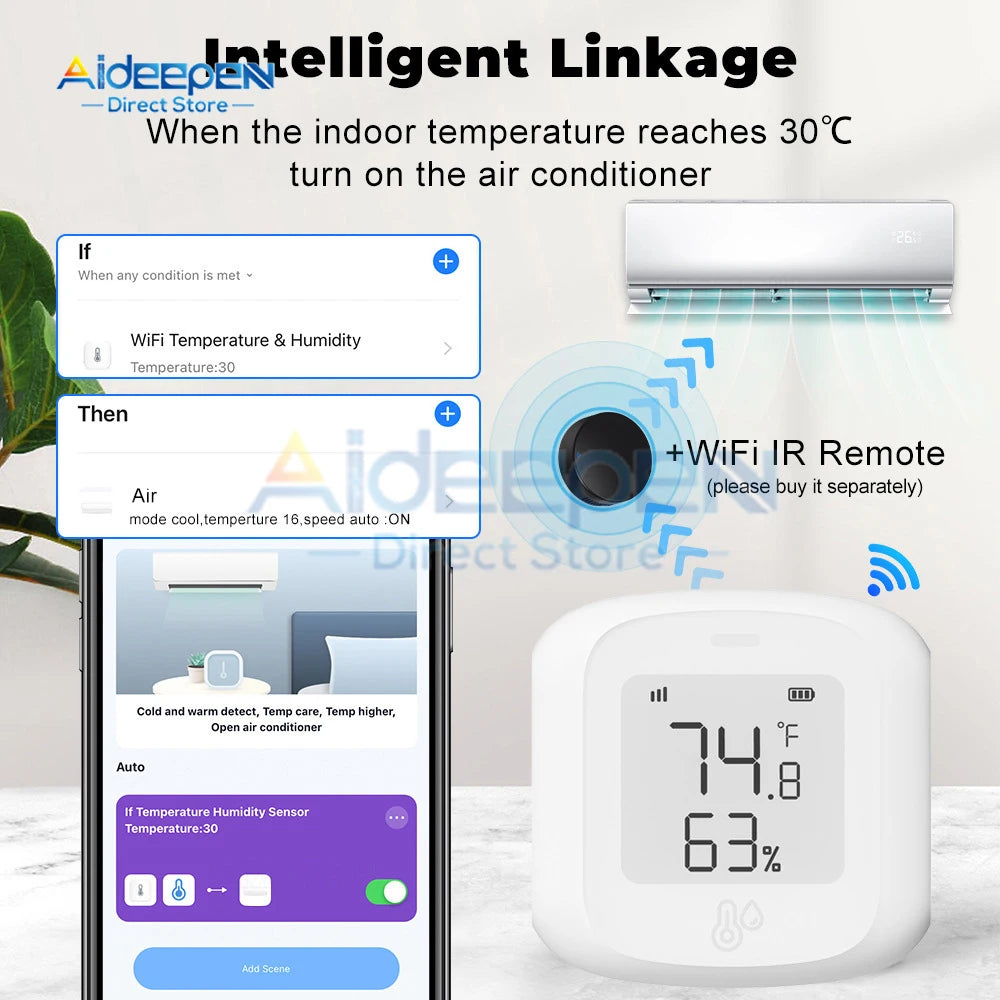 Tuya Smart Wifi/Zigbee Temperature and Humidity Sensor Indoor Hygrometer Thermometer with LCD Display Support Alexa Google Home