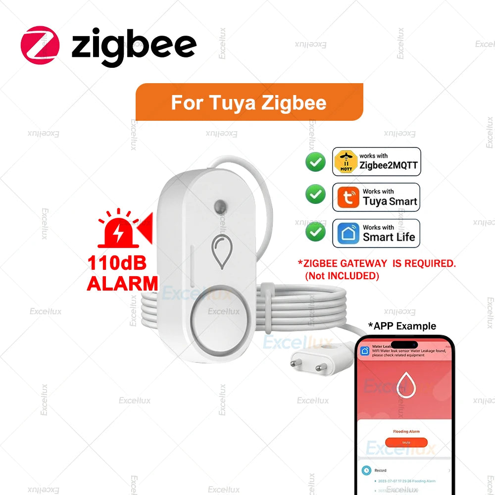 Tuya Zigbee Water Leak Detector 110Db Siren Alarm Alert Flood Water Leakage Sensor for Kitchen/Bathroom Support Smart Life Z2M