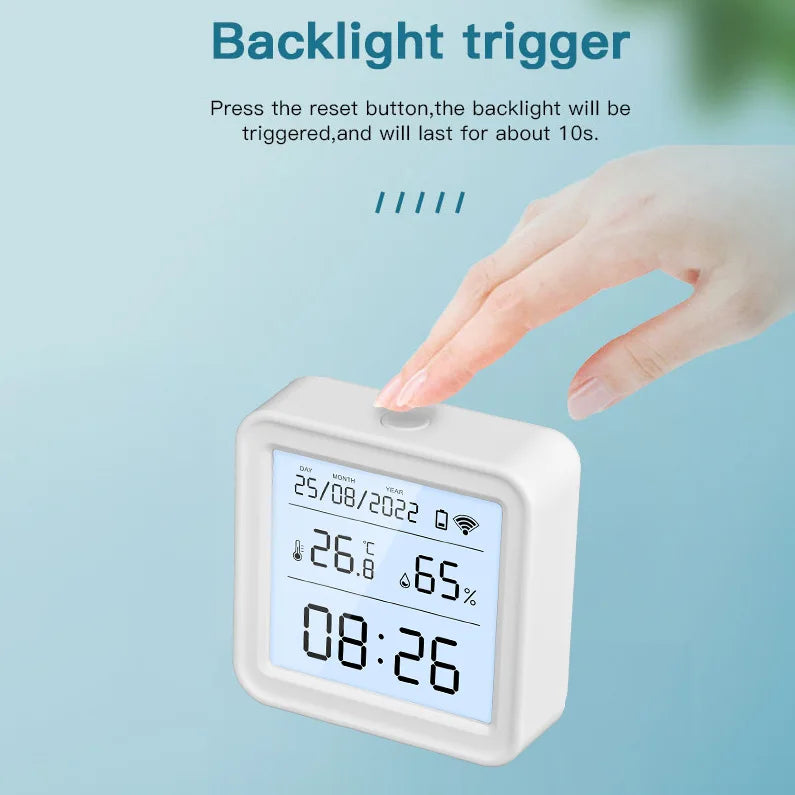 Tuya Smart Home Zigbee Humidity Sensor - Wireless Temperature and Humidity Sensor with Backlit Clock Function