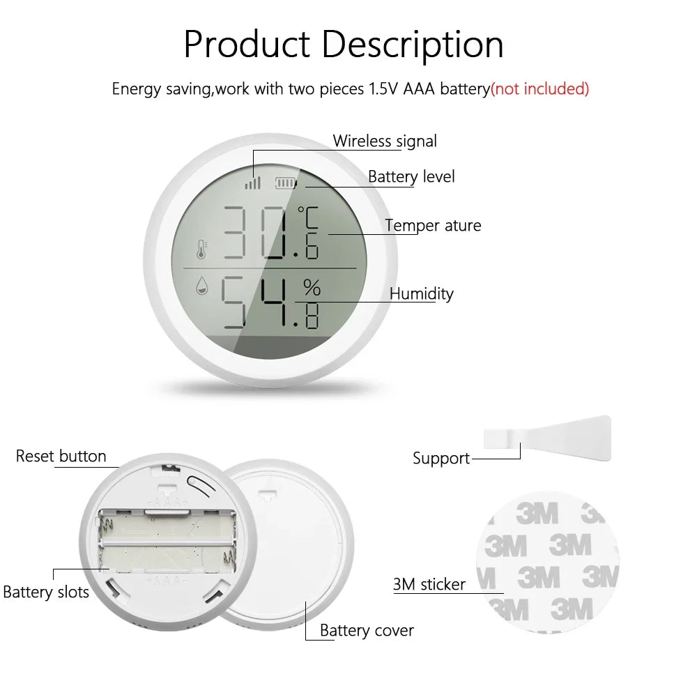 Tuya Wifi/Zigbee Temperature and Humidity Sensor Indoor Smart Thermometer Hygrometer Detector Work with Alexa Google Home Alice