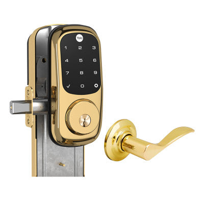 Yale Touchscreen Deadbolt Assure Lock® Interconnect with Z-Wave Plus and Norwood Lever, Right-Handed, Polished Brass