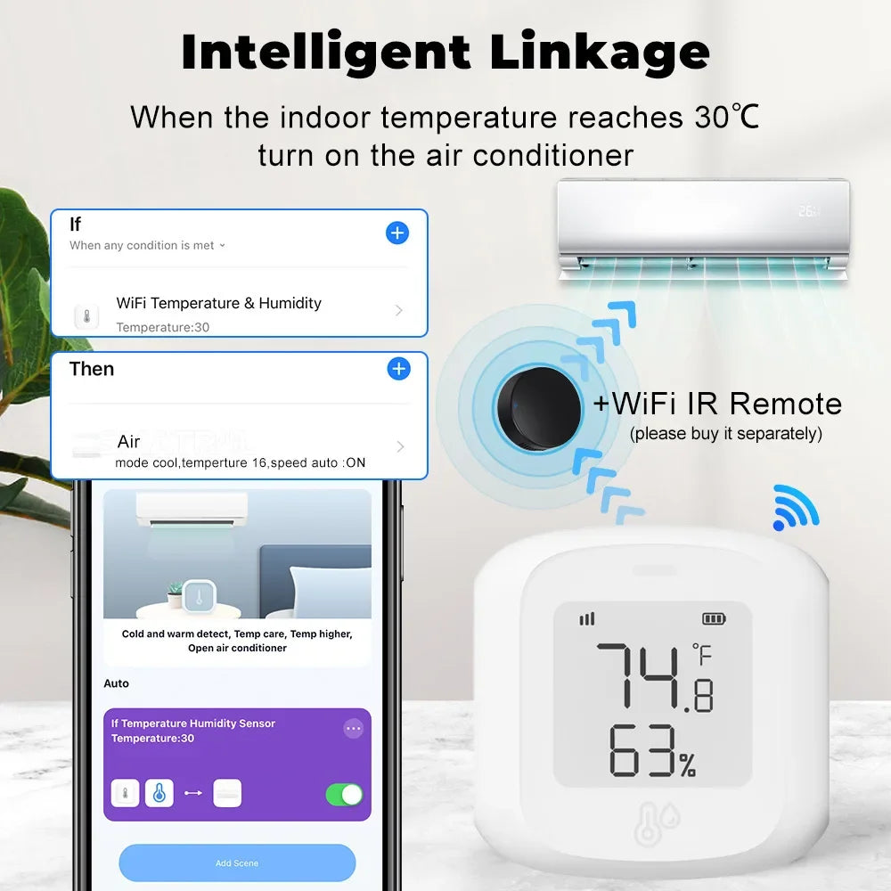 Tuya Wifi for Zigbee Temperature Humidity Sensor Smart Home Automation Indoor Thermometer LCD Display Works with Alexa Google