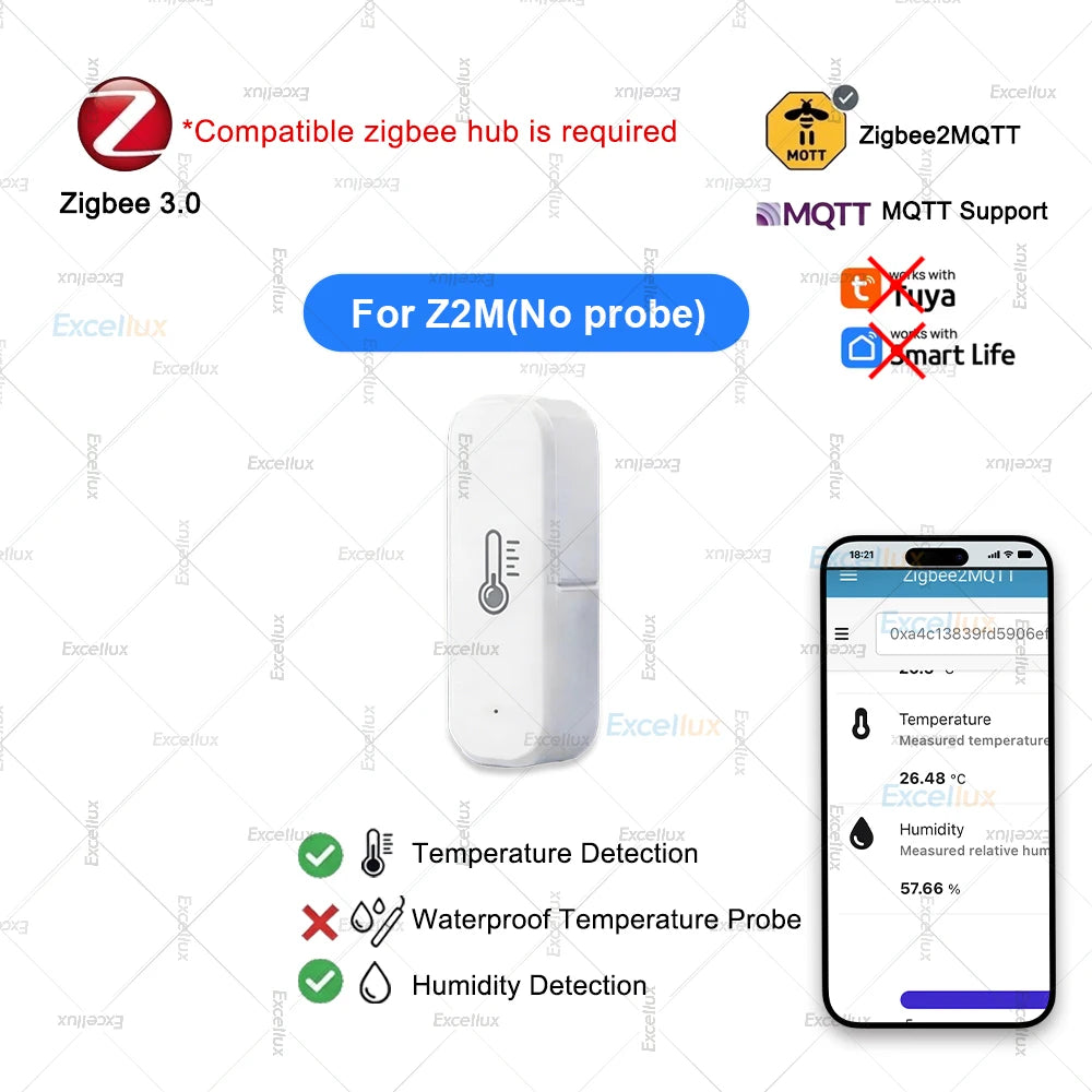 Zigbee 3.0 Temperature Humidity Sensor with External Temp Probe Option,For Fish Tank Freezer Thermometer,For Tuya/Smart Life/Z2M