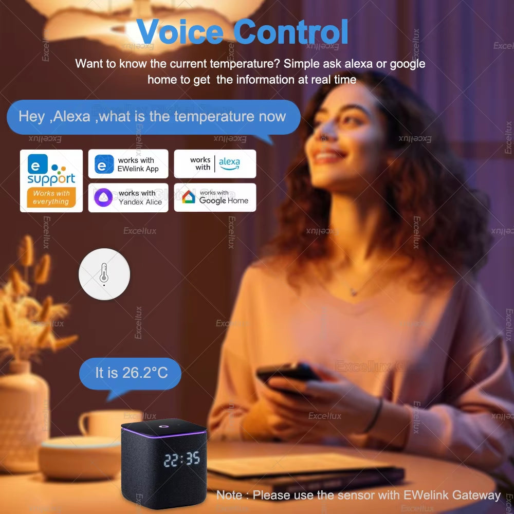 Ewelink Smart Zigbee Temperature Humidity Sensor App Control Indoor Thermometer Monitor Home Automation Works with Alexa Google