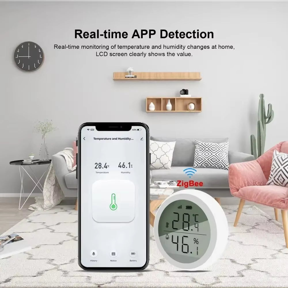 Tuya Smart Zigbee Thermometer Home Indoor and Temperature Humidity Sensor with LCD Display APP Voice Control
