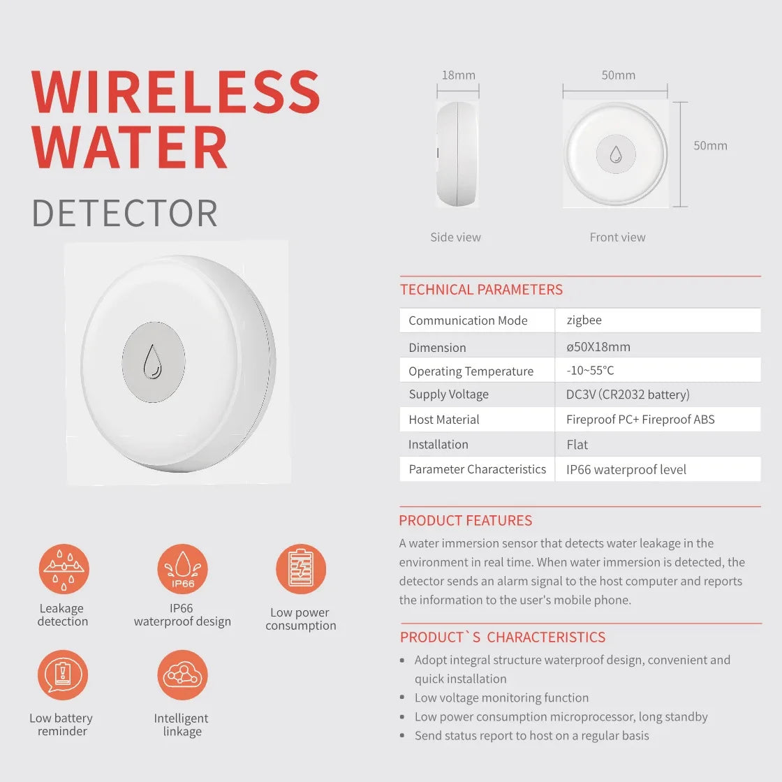 Zigbee Tuya Water Leakage Sensor Leak Alarm Detector Flood Alert Overflow Security Smart Life App Remote Control Monitor