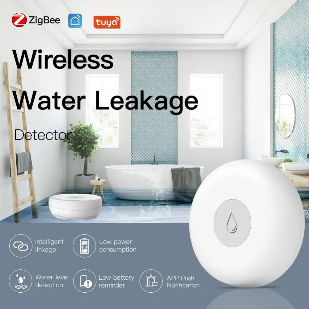Tuya Zigbee Water Leakage Sensor Leak Alarm Detector Flood Alert Overflow Security Smart Life App Remote Control Monitor