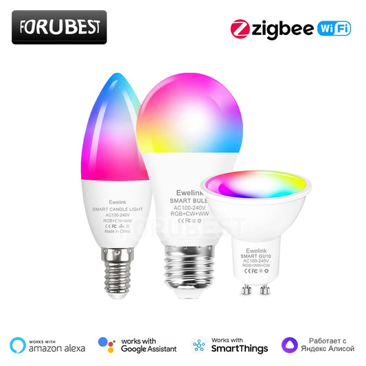 Ewelink Smart WiFi Zigbee LED Light Bulb Dimmable E27 E14 GU10 RGBCW App Remote Control LED Candle Lamp Works with Alexa Google