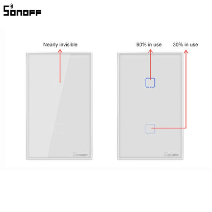 Sonoff T2 US Smart Wifi Wall Light Switch 1 2 3 Gang Touch/WiFi/433 RF/APP Remote Smart Home Wall Touch Switch Works with Alexa