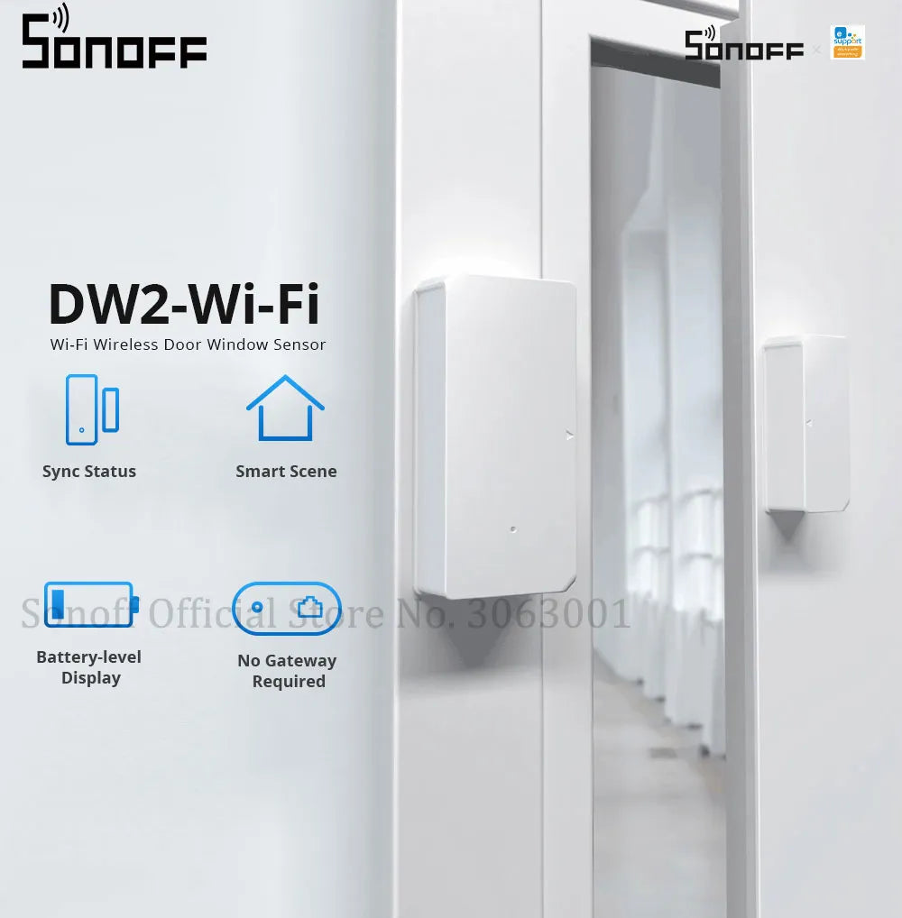 SONOFF DW2 Wifi Wireless Door Window Sensor Open / Closed Detectors e-WeLink APP Alert Notification Smart Home Security Alarm