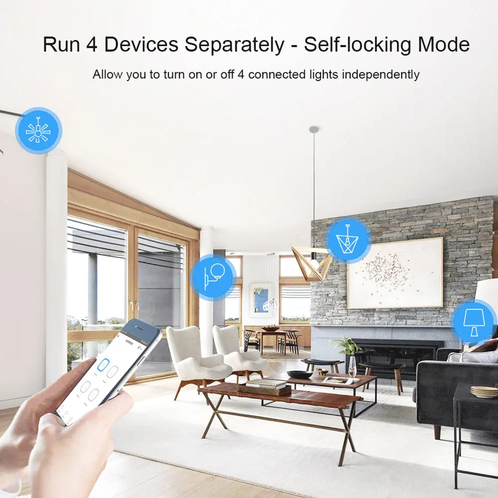 SONOFF 4CHPROR3 4 Gang Intelligent Wireless Switch RF Switch Module Breaker Wifi Smart Light Switch Works With RM433 Controller