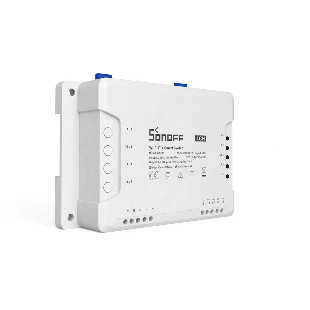 Sonoff 4CHR3 4 Gang Wifi Light Smart Switch, 4 Channels Electronic Switch IOS Android App Control, Works With Alexa Google Home