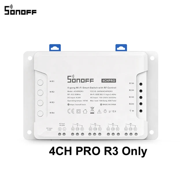 SONOFF 4CHPROR3 4 Gang Intelligent Wireless Switch RF Switch Module Breaker Wifi Smart Light Switch Works With RM433 Controller