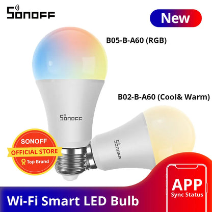 SONOFF B02-B-A60/ B05-BL-A60 WiFi Smart LED Bulb E27 Dimmable RGB Lamp Bulbs 9W 220V-240V Smart Home eWeLink APP Control