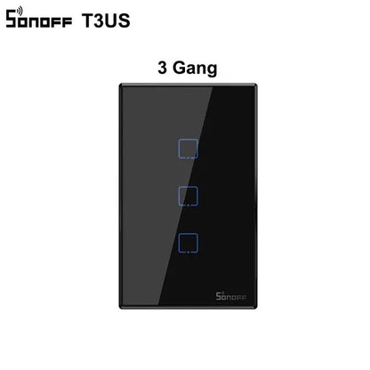 SONOFF T3 Smart Wifi Wall Light US Switch Black 120 Type With Border 1/2/3 Gang 433 RF/APP/Touch Control Works With Google Home