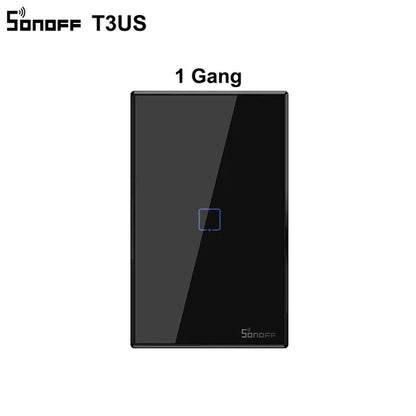 SONOFF T3 Smart Wifi Wall Light US Switch Black 120 Type With Border 1/2/3 Gang 433 RF/APP/Touch Control Works With Google Home