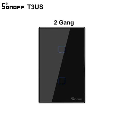SONOFF T3 Smart Wifi Wall Light US Switch Black 120 Type With Border 1/2/3 Gang 433 RF/APP/Touch Control Works With Google Home