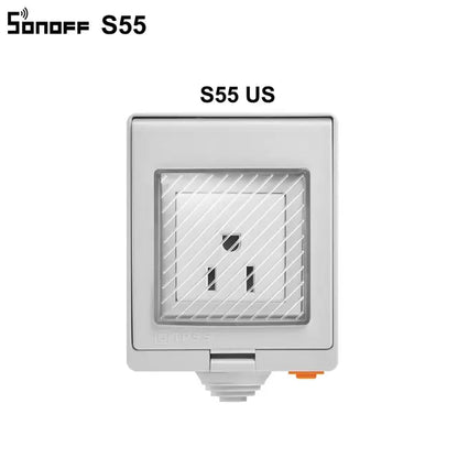 SONOFF S55 Waterproof IP55 Wifi Smart Power Socket, Timer Outdoor AU/EU/UK/US/ZA Plugs APP/Vocie Remote Control Works with Alexa