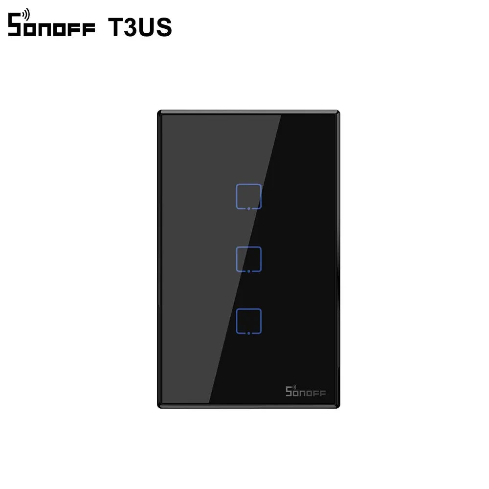 SONOFF T3 Smart Wifi Wall Light US Switch Black 120 Type With Border 1/2/3 Gang 433 RF/APP/Touch Control Works With Google Home