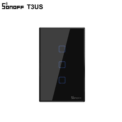 SONOFF T3 Smart Wifi Wall Light US Switch Black 120 Type With Border 1/2/3 Gang 433 RF/APP/Touch Control Works With Google Home
