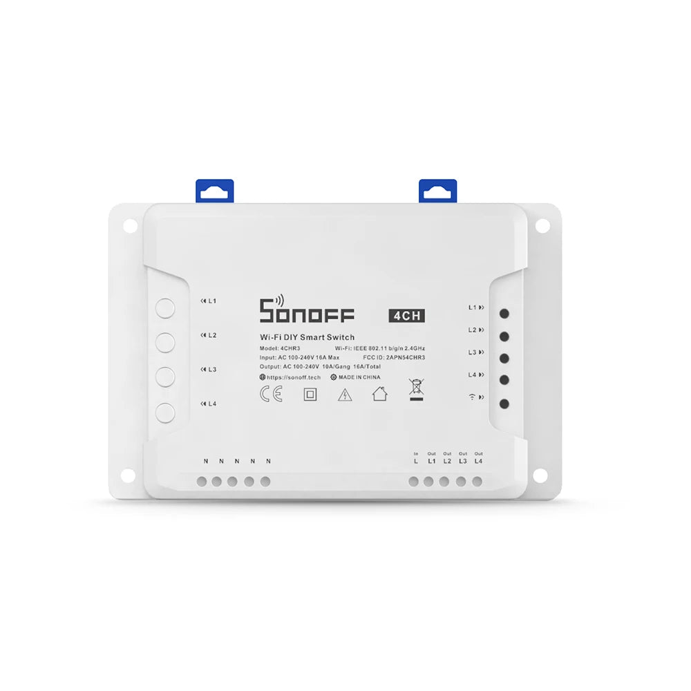 Sonoff 4CHR3 4 Gang Wifi Light Smart Switch, 4 Channels Electronic Switch IOS Android App Control, Works With Alexa Google Home