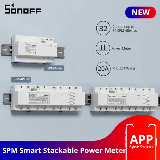 SONOFF SPM Smart Stackable Power Meter 20A/Gang Overload Protection Energy Consumption Monitoring Support SD Card Data Storage