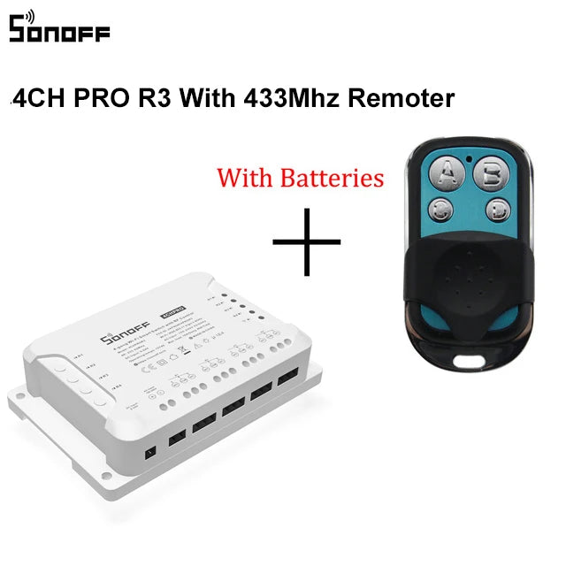 SONOFF 4CHPROR3 4 Gang Intelligent Wireless Switch RF Switch Module Breaker Wifi Smart Light Switch Works With RM433 Controller