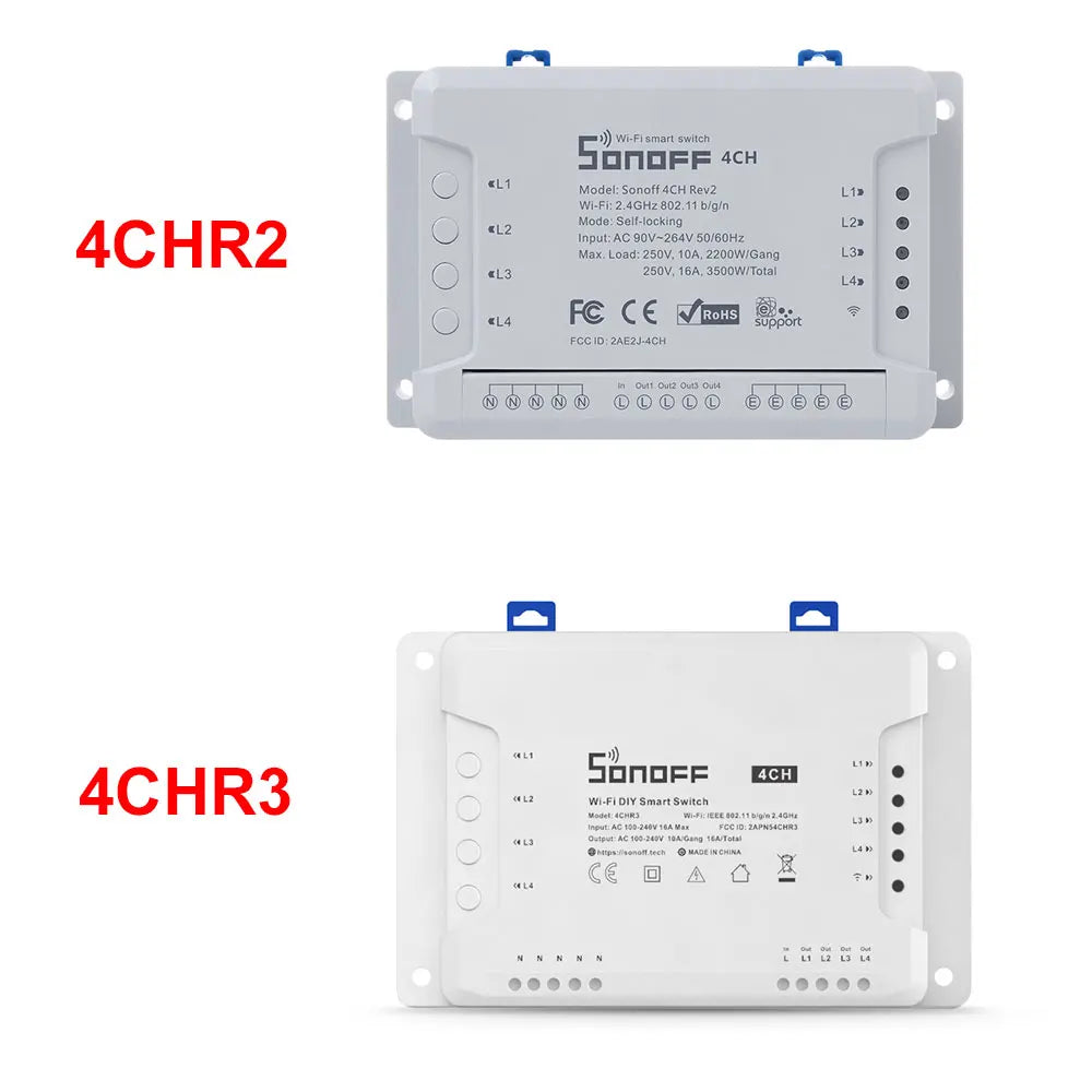 Sonoff 4CHR3 4 Gang Wifi Light Smart Switch, 4 Channels Electronic Switch IOS Android App Control, Works With Alexa Google Home
