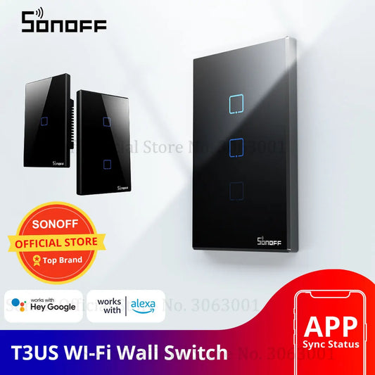 SONOFF T3 Smart Wifi Wall Light US Switch Black 120 Type With Border 1/2/3 Gang 433 RF/APP/Touch Control Works With Google Home