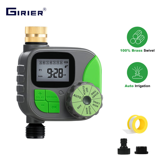 GIRIER Water Timer Programmable Sprinkler Timer with Large LCD Screen Brass Swivel for Garden Hose Automatic Irrigation System