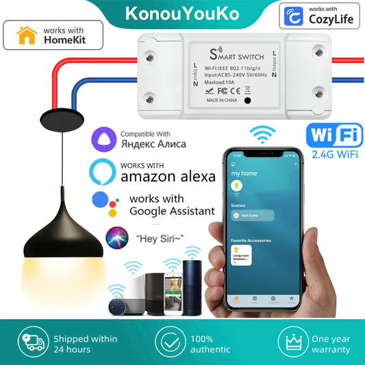 Wifi Smart Switch Moudle for HomeKit 10A Smart Home Appliances Breaker Timing Voice Control Compatible with Siri Alexa Google