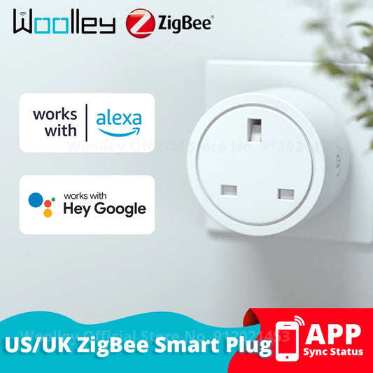 Woolley Smart ZigBee Plug UK US Wireless Control Switch Socket Smart-Home Outlet Module Compatiable With Alexa APP