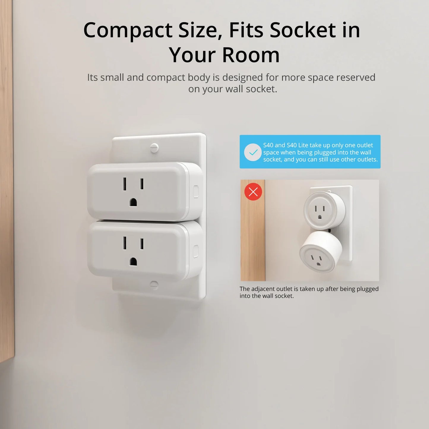 SONOFF S40/ S40 Lite 15A WiFi Smart Plug Type B MINI Wi-Fi Socket Outlets Bluetooth Pairing works Alexa Google Home SONOFF R5