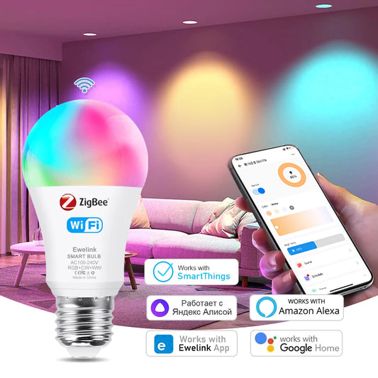 Ewelink WiFi Zigbee Smart Bulb E27 LED Lamp RGB+WW+CW 18W 15W Bulb Works With Alexa Google Home Alice Required Zigbee Hub