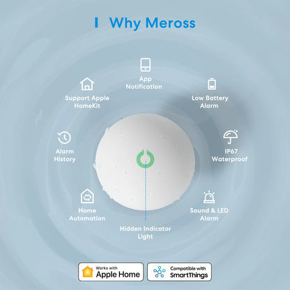 Meross HomeKit WiFi Smart Water Leak Sensor Wireless Detector Water leakage Alarm Security Work with Alexa SmartThings